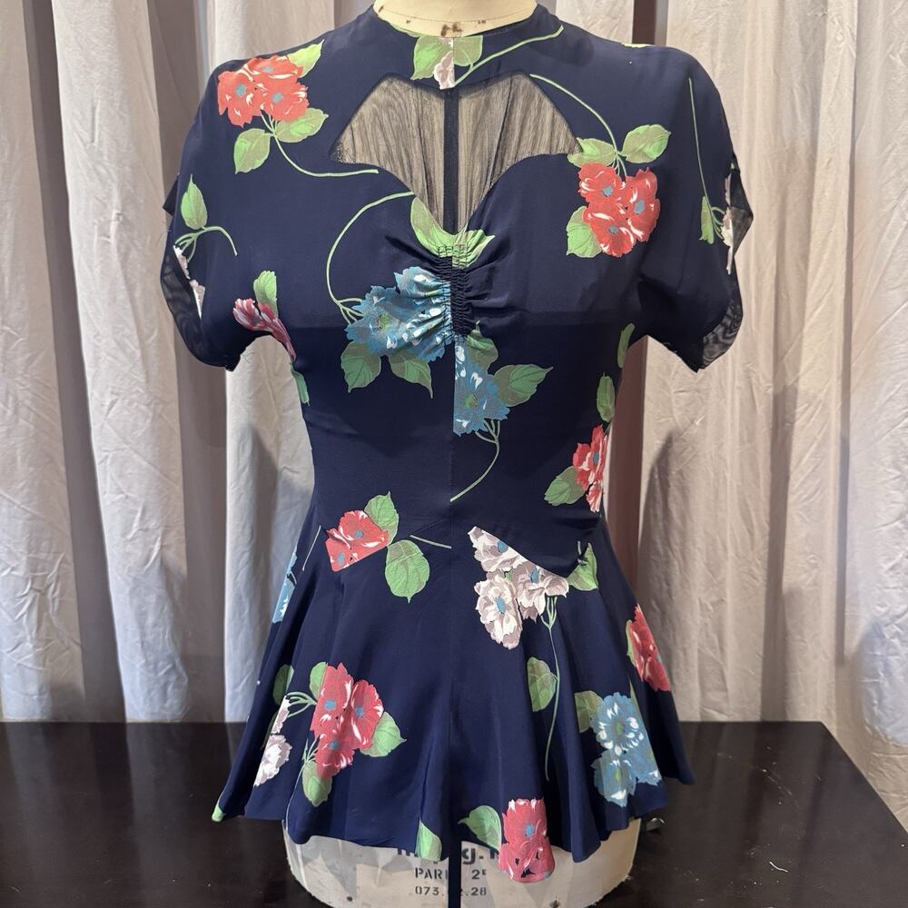 Original VTG 1940s Hollywood Fitted Peplum Blouse S